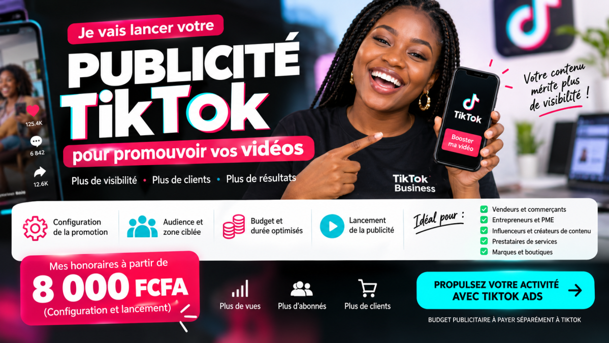 Je vais lancer votre publicité TikTok pour vendre vos produit ou booster votre compte