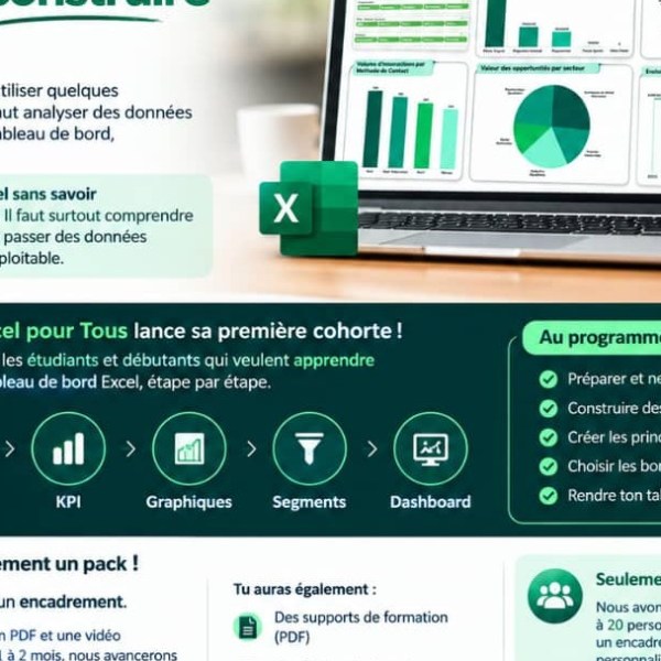 Je vais vous former en Excel plus précisément en création de tableau de bord suivi d'un accompagne